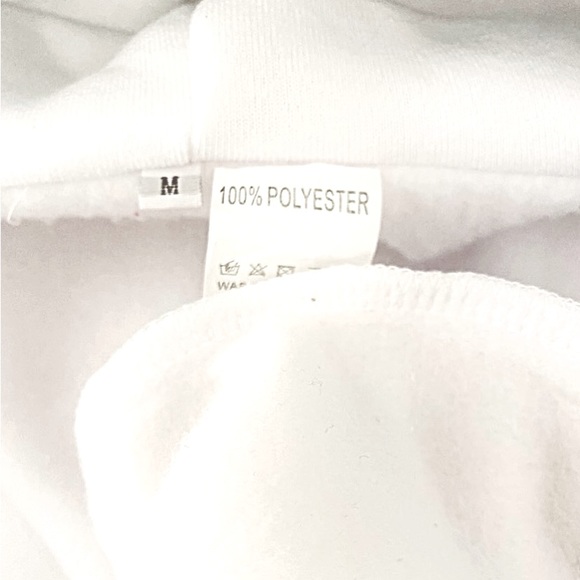 White Zip Up Asymmetrical Front Jacket with Attached Hood Side Pockets NWOT Med - Picture 16 of 16